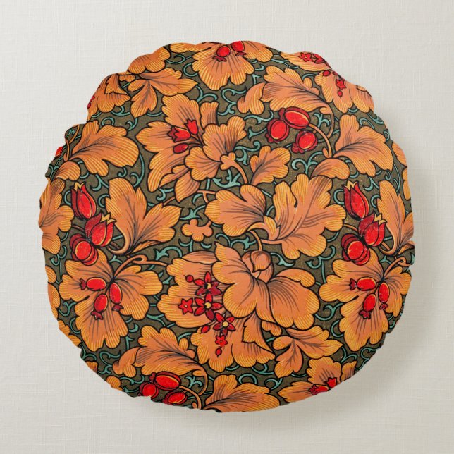 Cojín Redondo Arte de la naturaleza del patrón floral y hoja vic (Anverso)