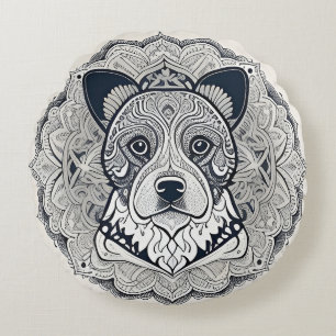 Cojín Redondo Arte de línea detallada de perro