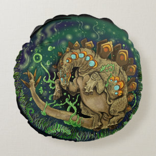 Cojín Redondo Arte de los dinosaurios de Stegosaurus
