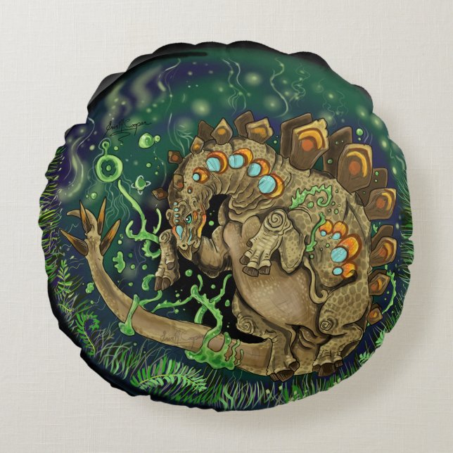 Cojín Redondo Arte de los dinosaurios de Stegosaurus (Anverso)