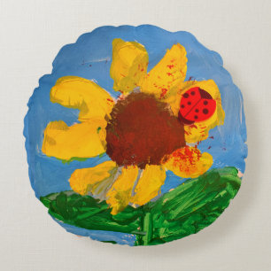 Cojín Redondo "Arte de los niños" de girasol
