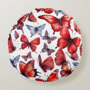 Cojín Redondo arte de mariposas en acuarela