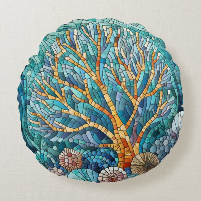 Cojín Redondo Arte de mosaico de Coral Reef (Anverso)