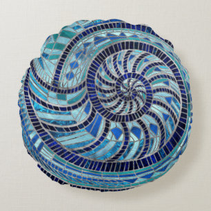 Cojín Redondo Arte de mosaico de Nautilus Shell