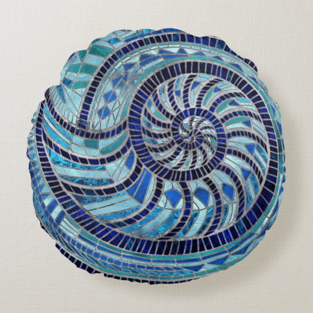 Cojín Redondo Arte de mosaico de Nautilus Shell (Anverso)