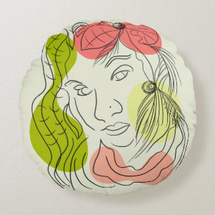 Cojín Redondo Arte de mujer latina formas florales  
