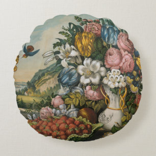 Cojín Redondo Arte de Naturaleza Muerta Floral y Frutal Victoria