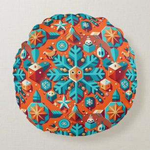 Cojín Redondo arte de Navidad copo de nieve estilizado