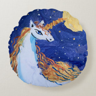 Cojín Redondo "Arte de niños" de Unicornio