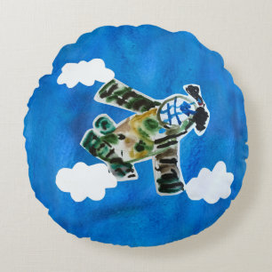 Cojín Redondo "Arte de niños" en un jet del ejército