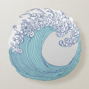 Cojín Redondo Arte de olas de surf Ukiyo-e japonés vintage Costa