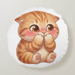 Cojín Redondo Arte de pared de lona de gatito naranja tímido y l