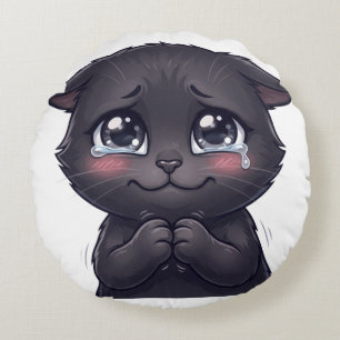 Cojín Redondo Arte de pared en lienzo de gato negro llorando ado