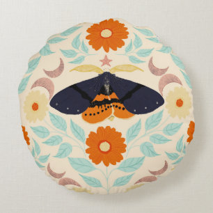 Cojín Redondo Arte de patrón de polilla Cottagecore   Diseño flo