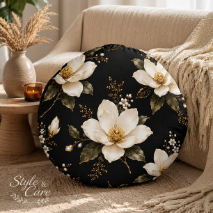 Cojín Redondo Arte de patrón floral de magnolia de lujo sin cost