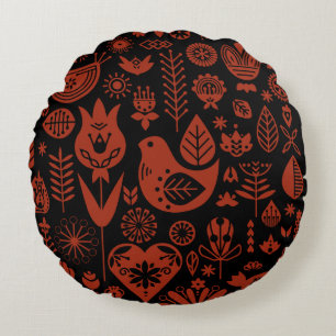 Cojín Redondo Arte de patrones folclóricos nórdicos escandinavos
