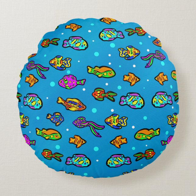 Cojín Redondo Arte de Peces (Anverso)