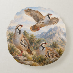 Cojín Redondo Arte de Perdiz Chukar