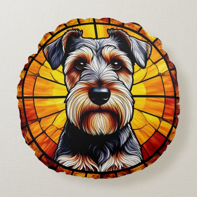 Cojín Redondo Arte de Perros Terrier (Anverso)