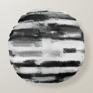 Cojín Redondo Arte de pintura abstracta de blanco negro