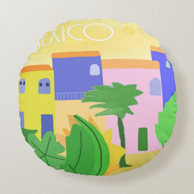Cojín Redondo Arte de pintura de México (Anverso)