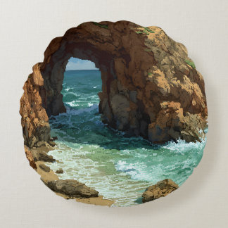 Cojín Redondo Arte de píxeles de cueva oceánica
