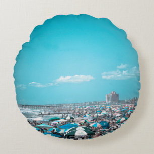Cojín Redondo Arte de playa costera de Nueva Jersey