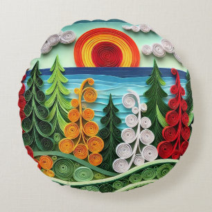 Cojín Redondo Arte de Quilling Elegante Vibrante Arte Abstracto 