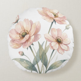 Cojín Redondo Arte de ramo de acuarela floral de rosa suave