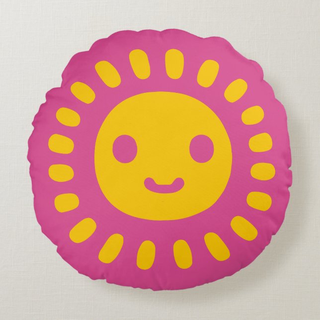 Cojín Redondo Arte de sol amarillo (Anverso)