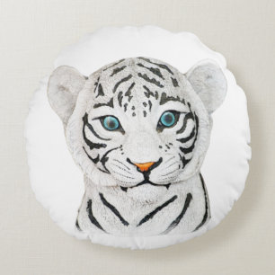 Cojín Redondo Arte de tigres blancos tigre cariñosamente - Arte 