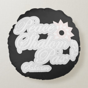 Cojín Redondo Arte de tipografía White Peace Shalom