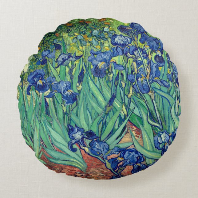 Cojín Redondo Arte de Van Gogh Iris (Anverso)