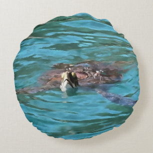 Cojín Redondo Arte de vida silvestre de la tortuga marina Logger