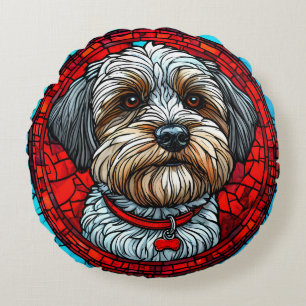 Cojín Redondo Arte de vidrio emplomado de perro
