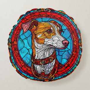 Cojín Redondo Arte de vidrio emplomado de perro