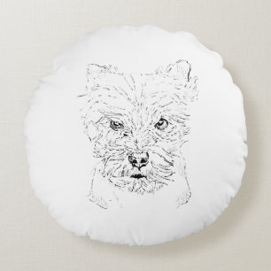 Cojín Redondo Arte de Yorkshire Terrier, Dibujo Minimalista de L