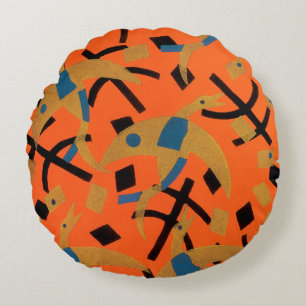 Cojín Redondo Arte Deco Vintage Jazz Pochoir Aves Doradas Animal