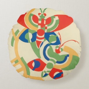 Cojín Redondo Arte Deco Vintage Jazz Pochoir Jardín Mariposas