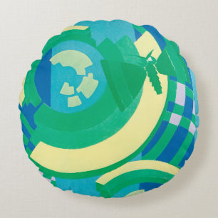 Cojín Redondo Arte Deco Vintage Jazz Pochoir Jardín Mariposas