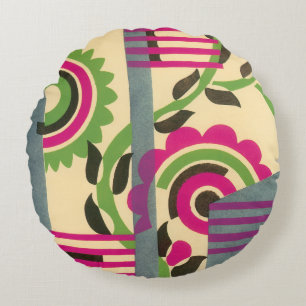 Cojín Redondo Arte Deco Vintage Jazz Pochoir Patrón Geométrico