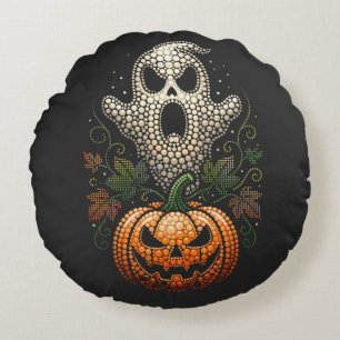 Cojín Redondo Arte decorativo de calabaza de cráneo de Halloween