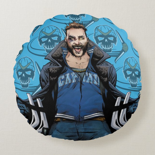 Cojín Redondo Arte del cómic del bumerán del pelotón el | del (Anverso)