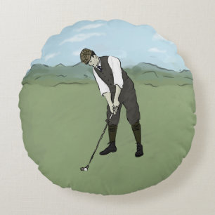 Cojín Redondo Arte del golfista V1 del vintage