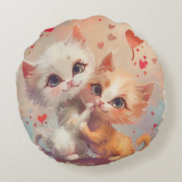 Cojín Redondo Arte digital de gatos Personalizado lindo