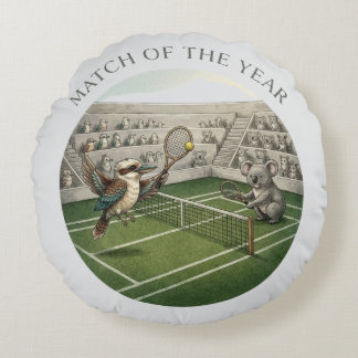 Cojín Redondo Arte divertido del partido de tenis entre cucaburr