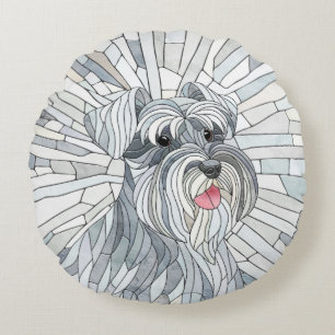 Cojín Redondo Arte en miniatura de Schnauzer Mosaic