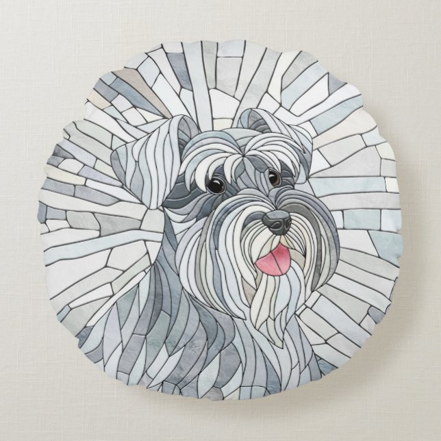 Cojín Redondo Arte en miniatura de Schnauzer Mosaic (Anverso)
