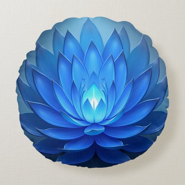 Cojín Redondo Arte espiritual de flor azul Lotus (Anverso)
