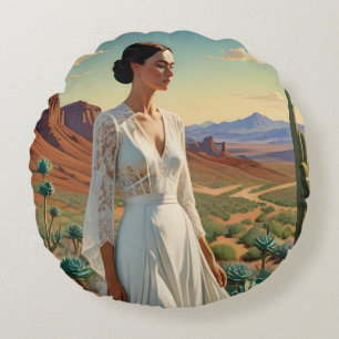 Cojín Redondo Arte espiritual de hermoso paisaje con una mujer
